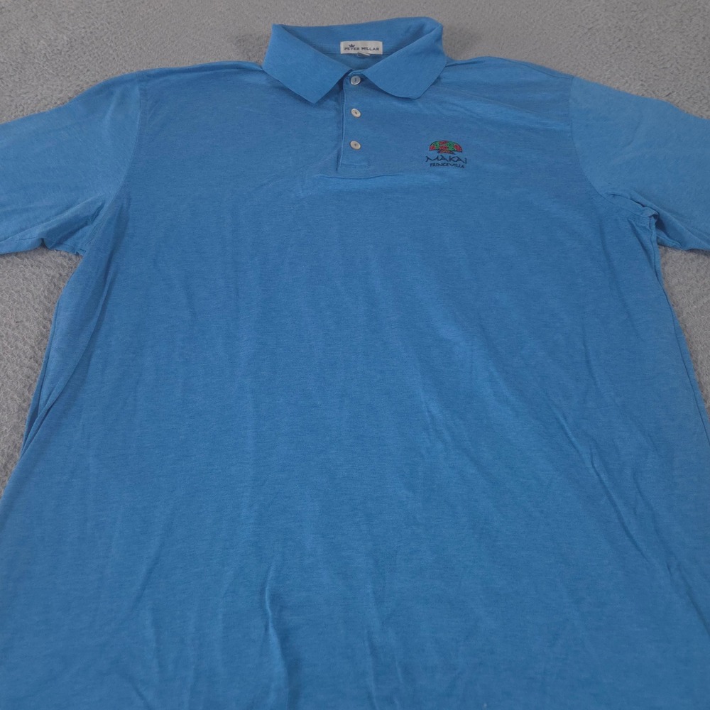 Peter Millar Polo Shirt Mens L Blue Summer Comfort Performance Jersey Makai Golf